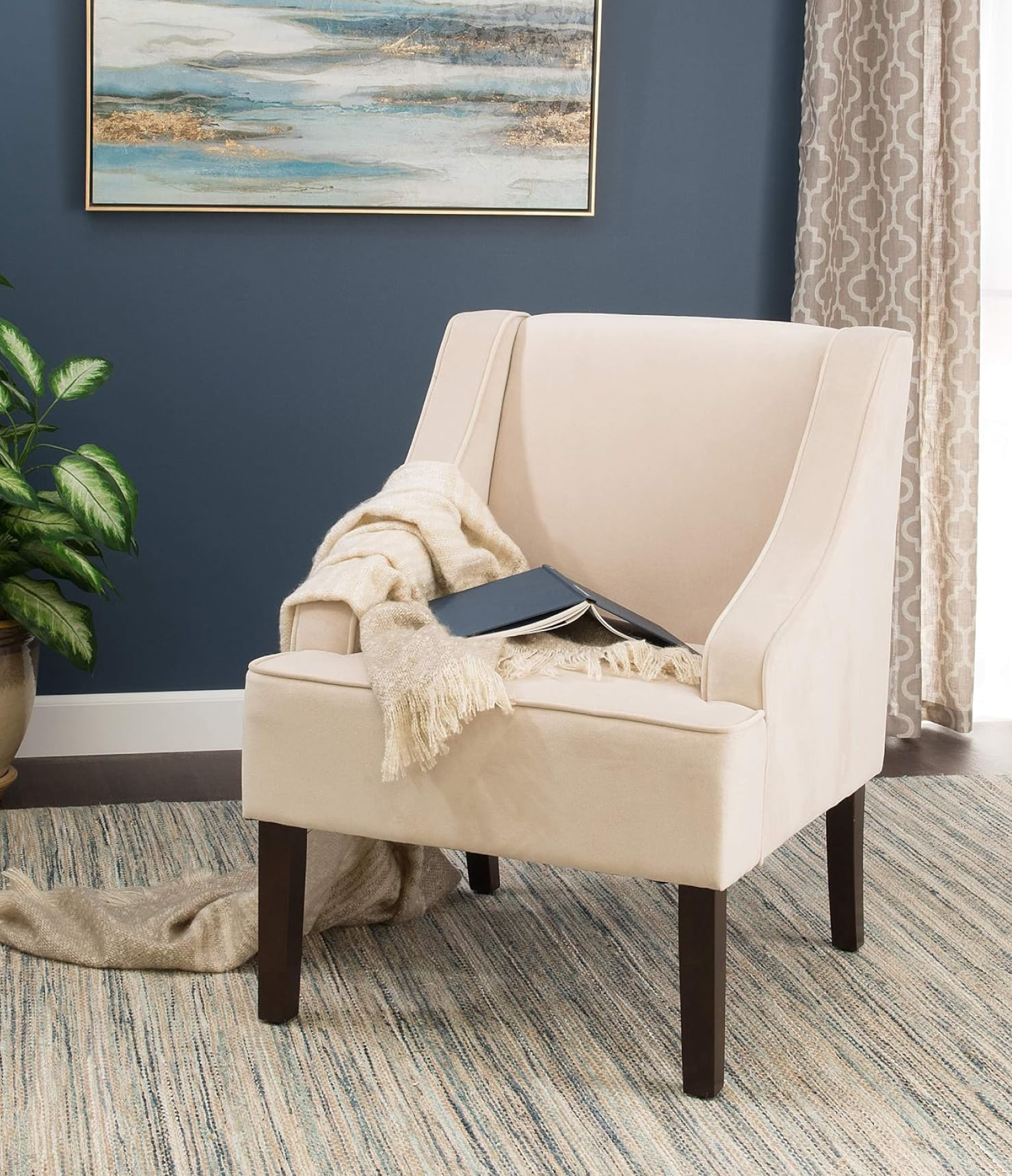 Swoop Arm Living-Room-Chairs, Cream Velvet — изображение 2